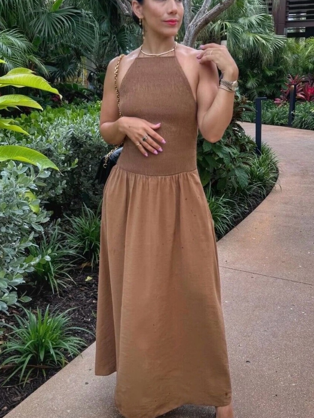 NWT Zara Halter Brown Maxi Dress